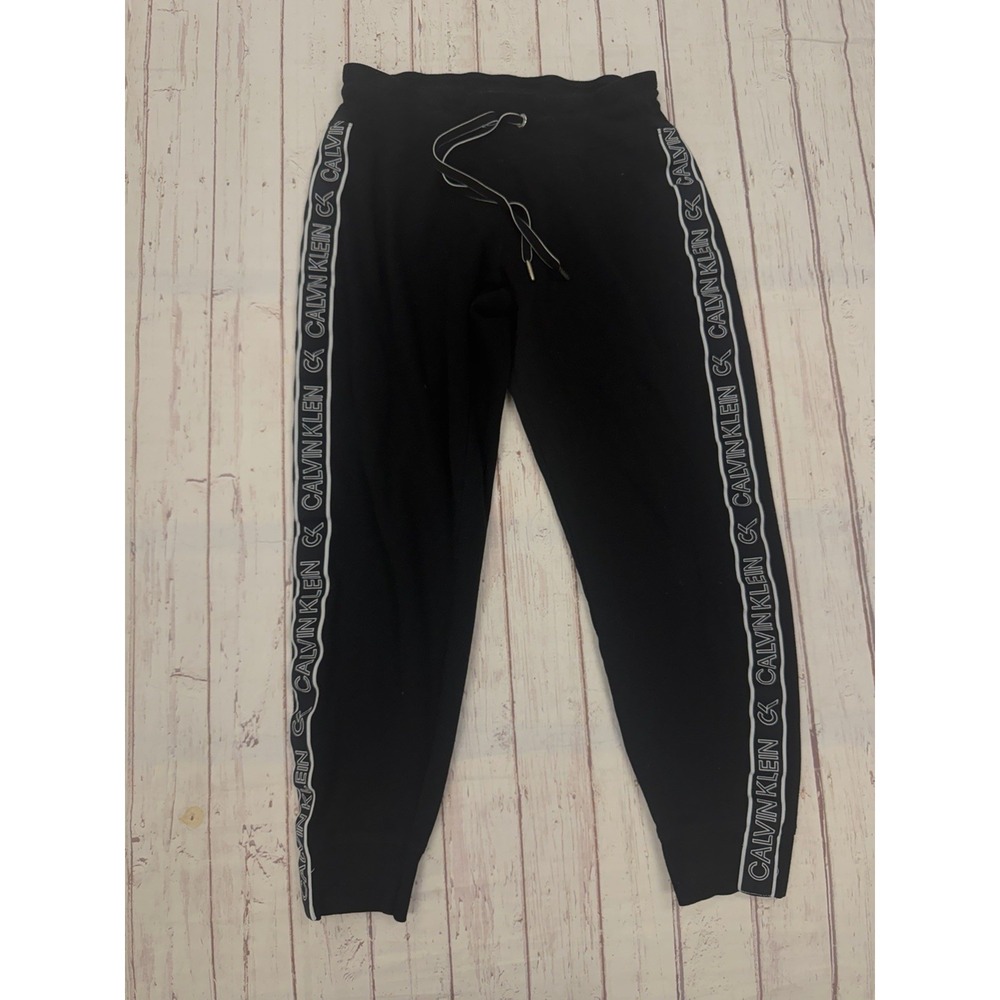 Calvin Klein Black Side Logo Stripe Drawstring Joggers Sweatpants Medium Women